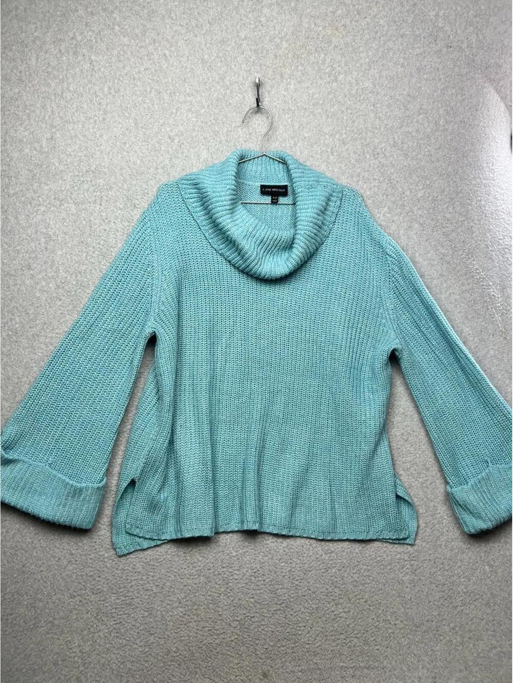Lane Bryant Teal Blue Cowl Neck Chunky Knit Sweater 18/20 Cozy Coastal Chic